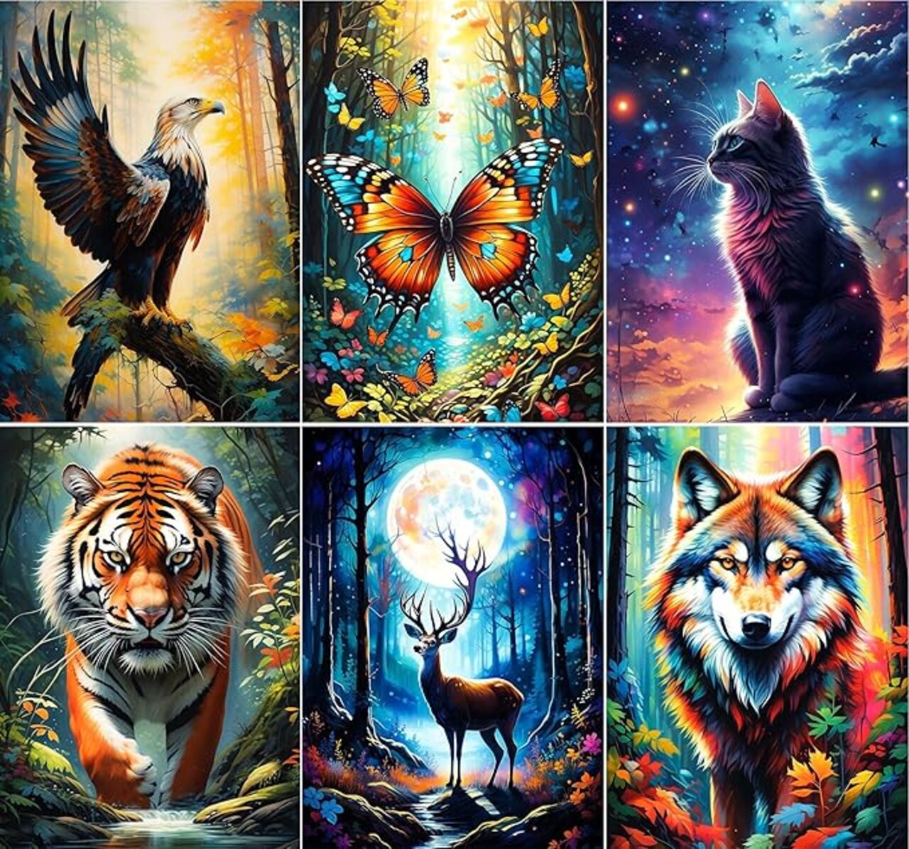 Diamond Art Kits Crafts DIY 5D Diamond Art Packs Kits Full for Adults Beginner,Home Wall Decoration Gift 11.8x15.7inch (6 Pack Wild Animal)